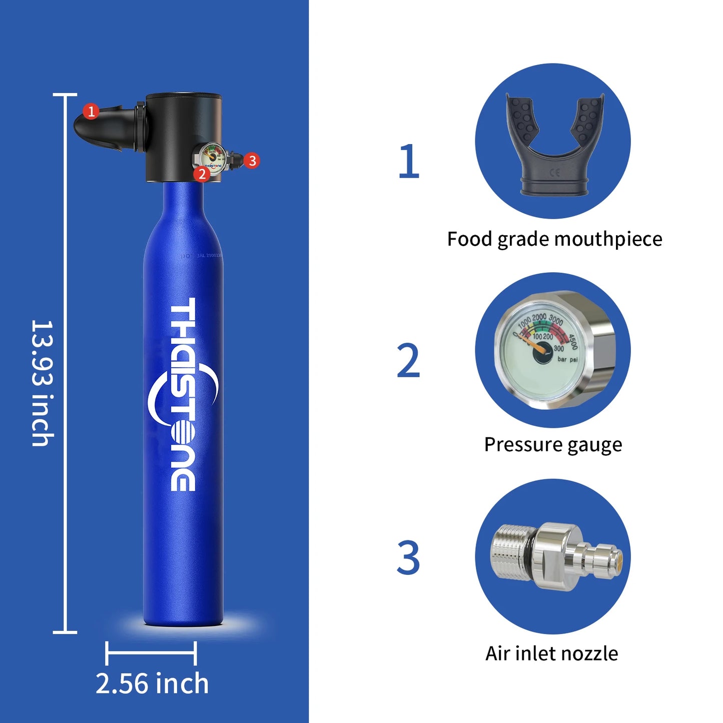 THAIITONEE Mini Scuba Tank 0,5L – Tragbare Tauschflasche für Schnorcheln & Tauchen (5-10 Min)
