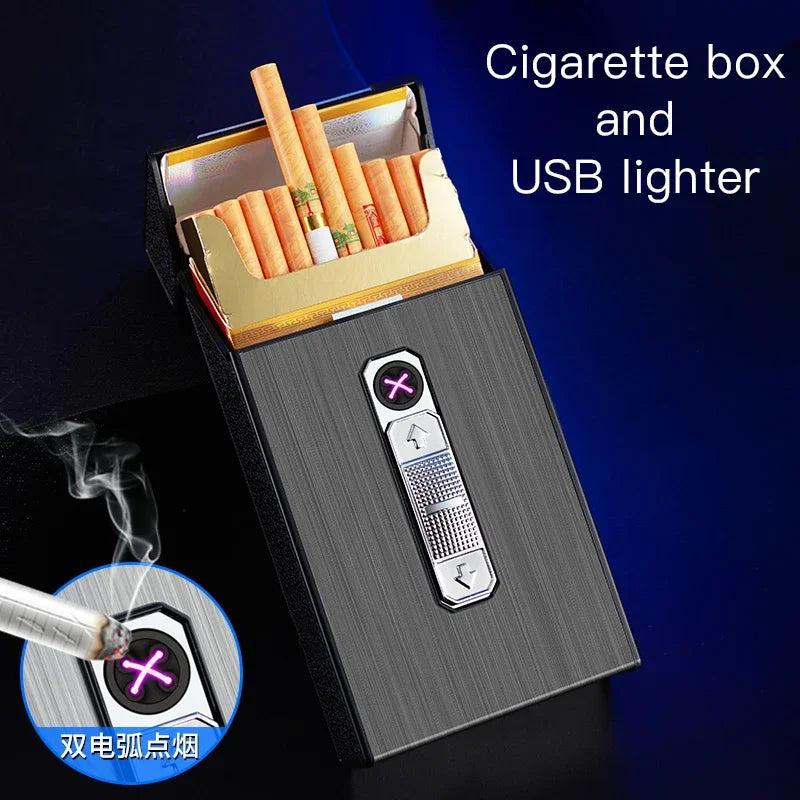 USB-Zigarettenetui für 20 Zigaretten mit Dual-Lichtbogen-Feuerzeug – Produktbild 1