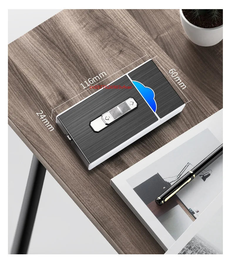 Schmales USB-Zigarettenetui für 20 Zigaretten mit Lichtbogen-Feuerzeug – Produktbild 11