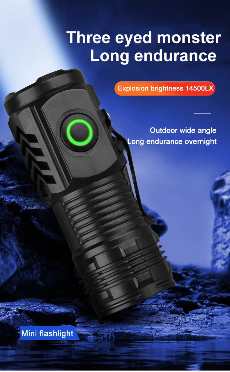 Mini LED Taschenlampe S01 – 450 Lumen, 200m Reichweite & USB aufladbar