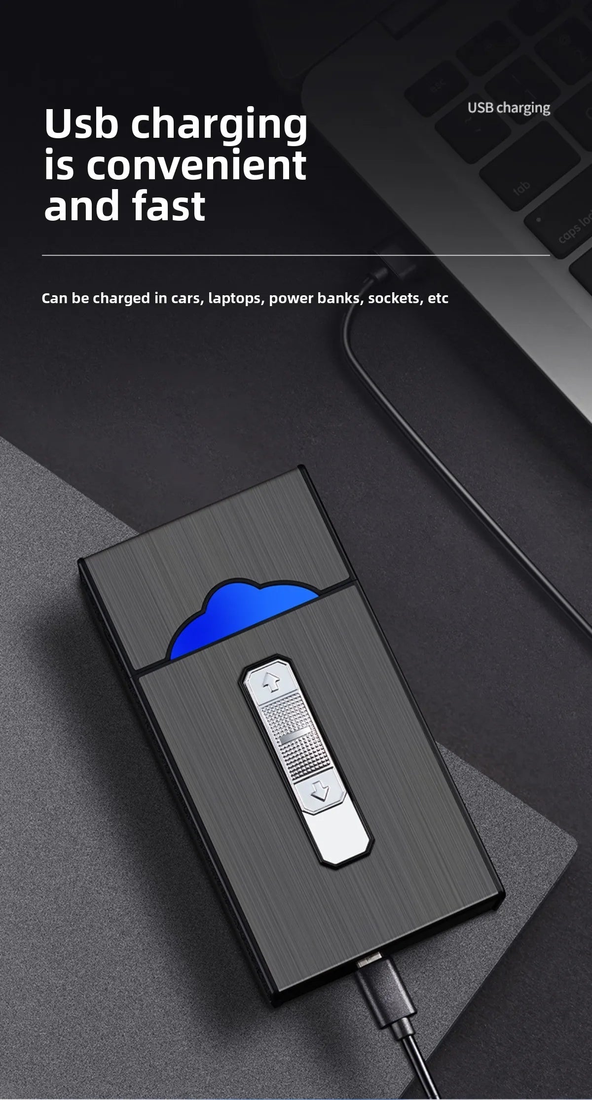 B05 USB-Zigarettenetui für 20 Zigaretten mit Dual-Lichtbogen-Feuerzeug – Produktbild 14