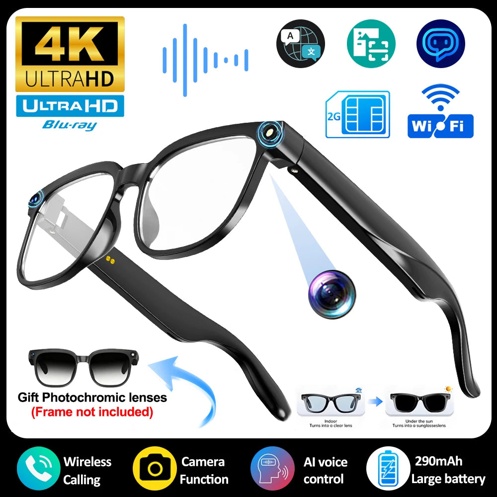 KI Smart Brille 2026 – 800W Kamera, Farbwechsel-Gläser, Wasserdicht, Übersetzung & BT