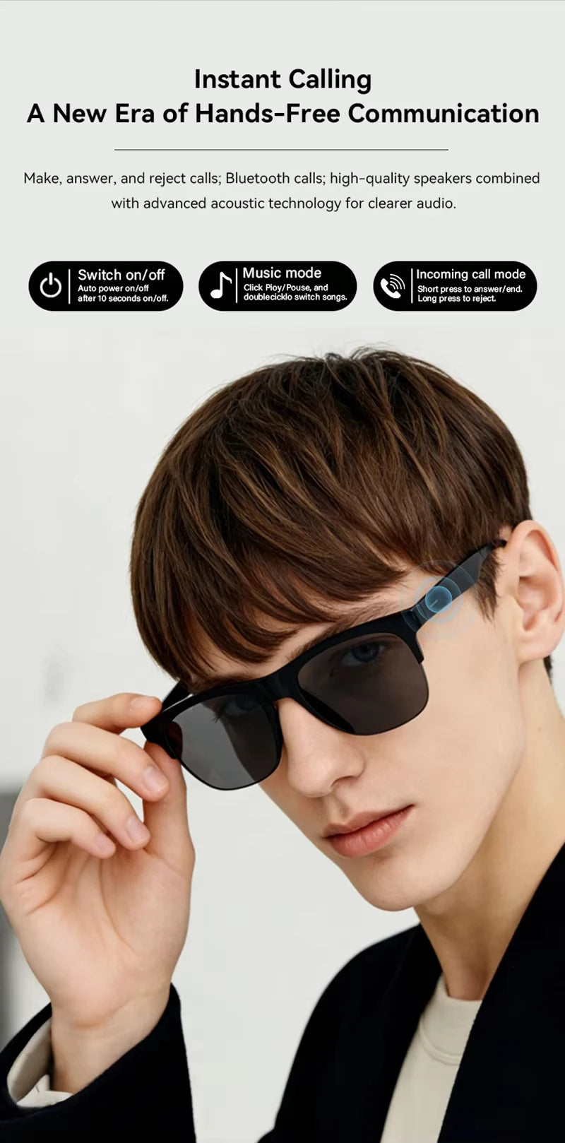 D12 Bluetooth-Smart-Brille für Musik und Anrufe – Produktbild 4