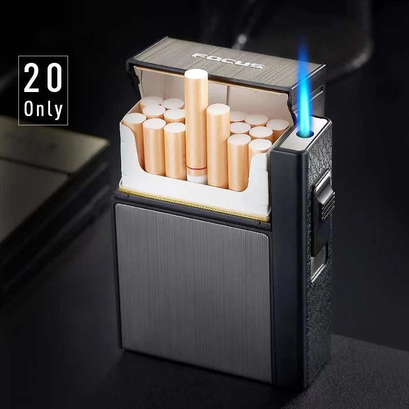 Metall-Zigarettenetui für 20 Zigaretten mit Turbo-Gasfeuerzeug – Produktbild 1