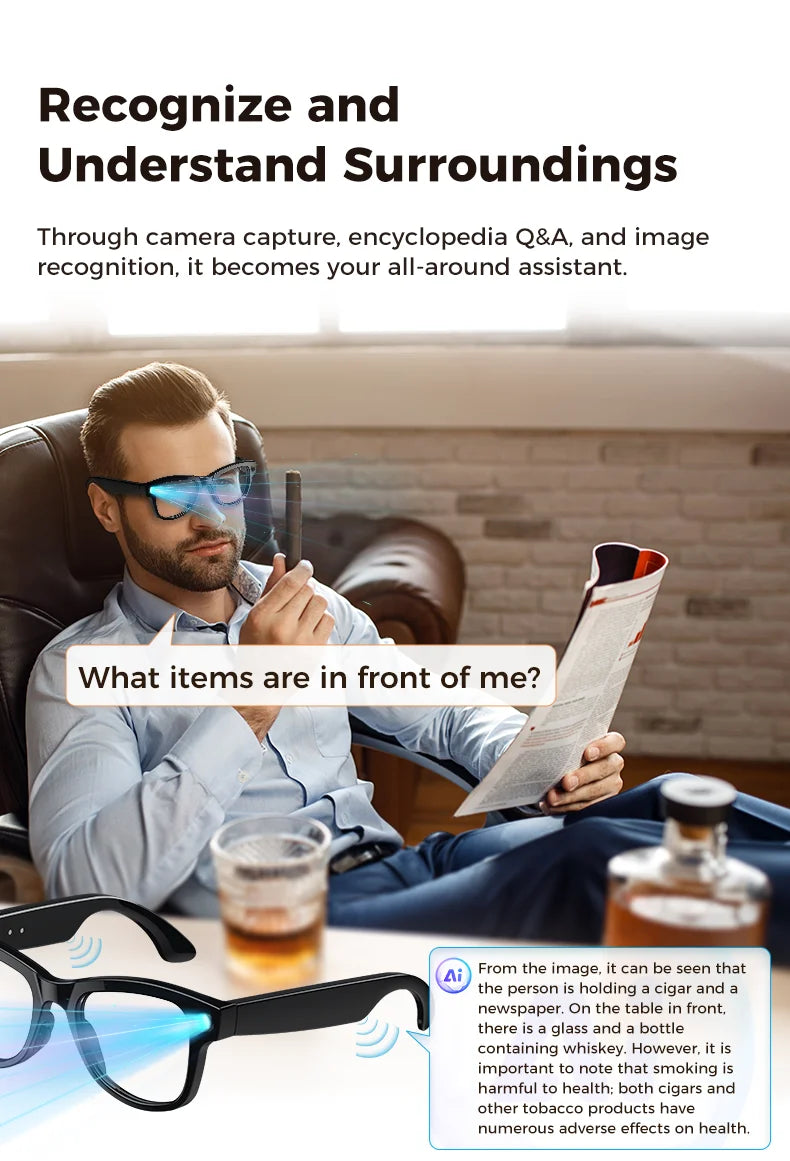Lenovo 8K KI Smart Brille – HD Kamera, Bluetooth, Musik, Übersetzung & Photochrom-Gläser