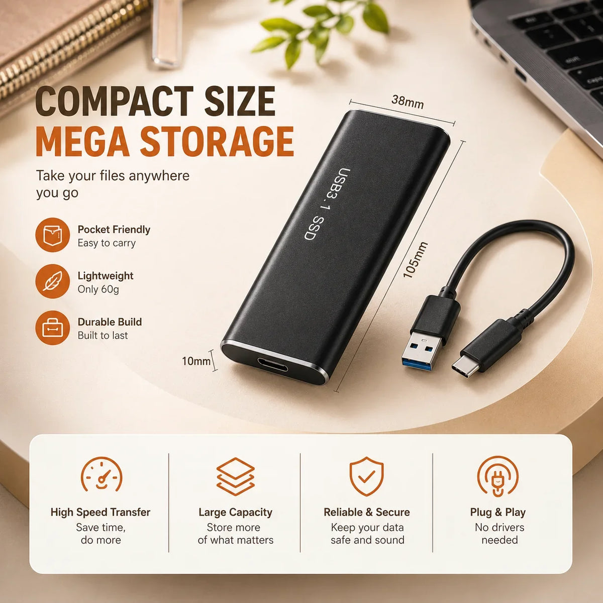 Portable SSD USB 3.1 Type-C – 1TB bis 4TB, für Laptop, Mac & Smartphone – Bild 7