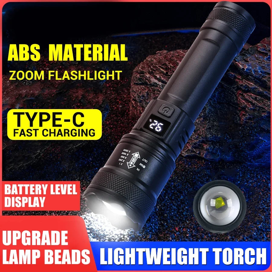 LED Taschenlampe 2000LM – USB wiederaufladbar, zoombar für Camping & Outdoor