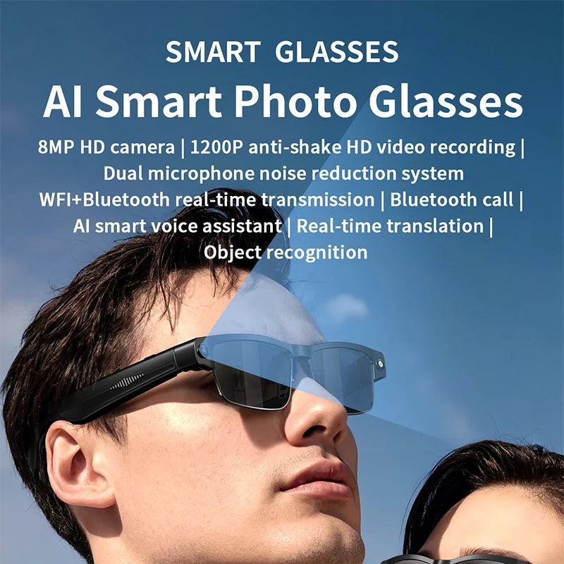 KI Smart Foto-Brille – 800W Kamera, 1200P Anti-Shake HD, Übersetzung, Musik & BT Anruf