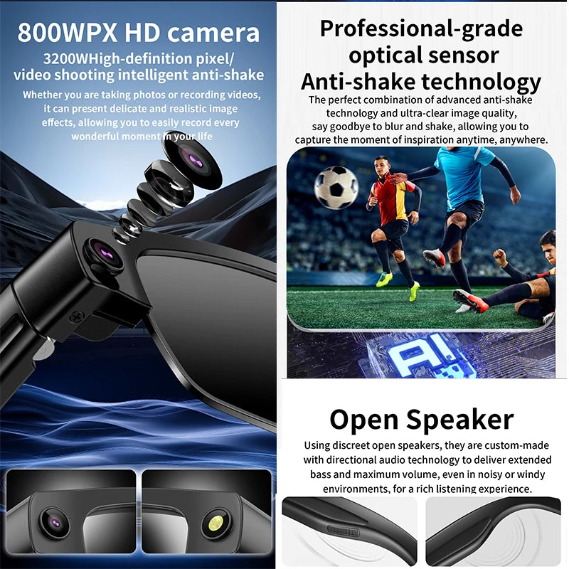 KI Smart Brille 2026 – 800W Kamera, 1200P Anti-Shake HD Video, Übersetzung & BT Anruf