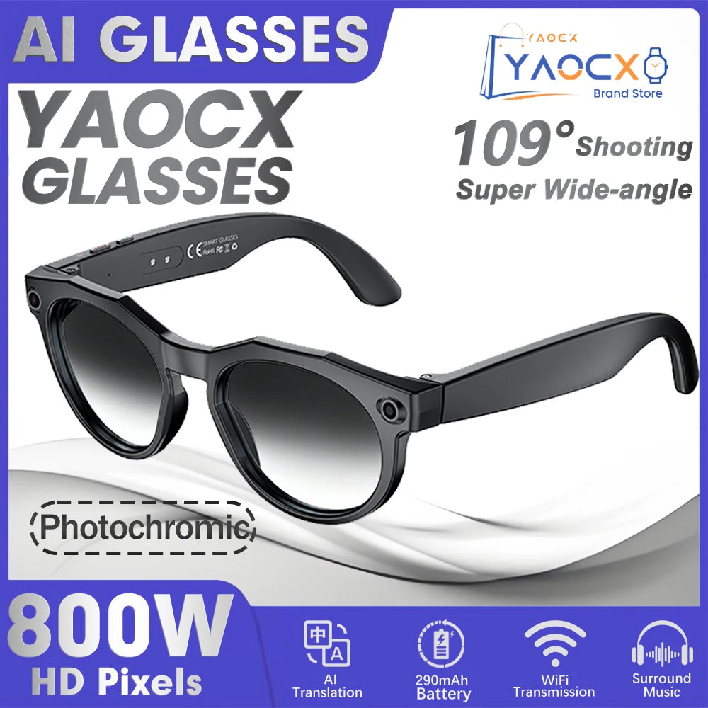 KI Smart Brille – 800W Anti-Shake Kamera, WiFi-Übertragung, IP66, KI-Übersetzung & BT