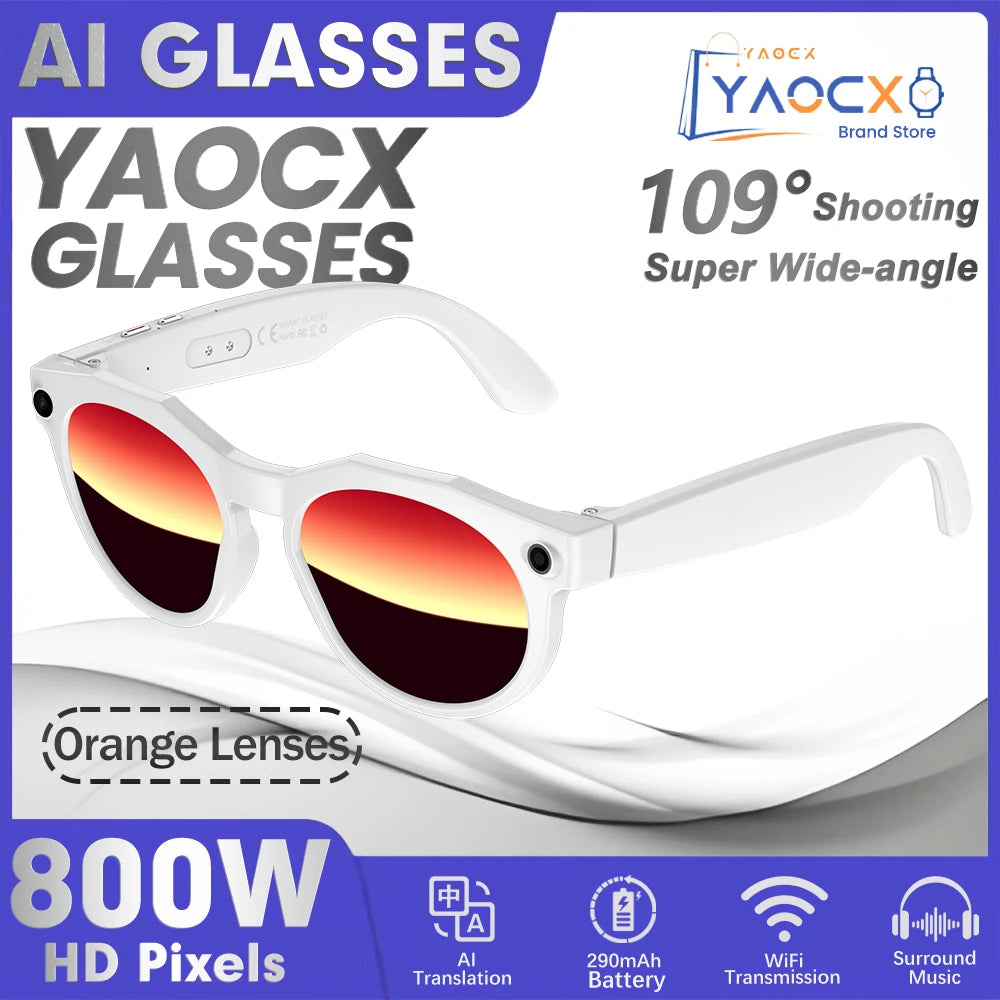 KI Smart Brille – 800W Anti-Shake Kamera, WiFi-Übertragung, IP66, KI-Übersetzung & BT