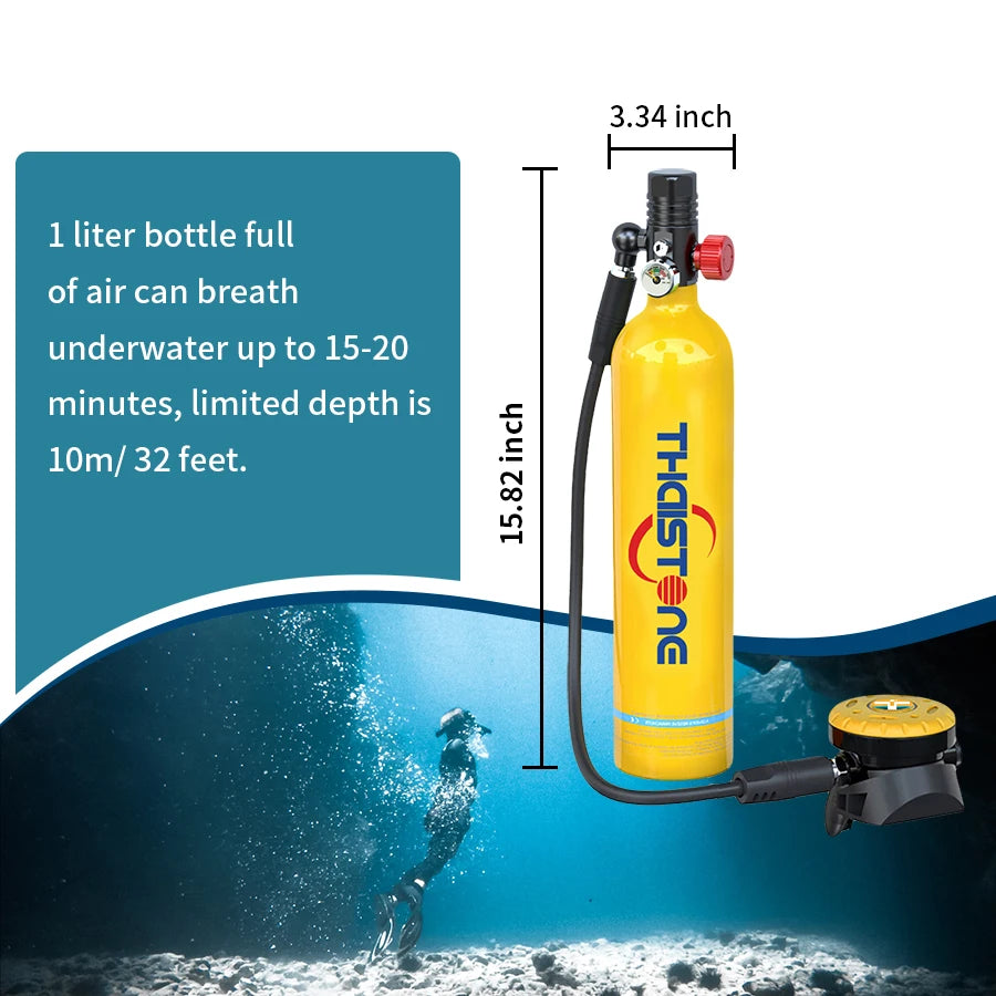 THAISTONE 1L Scuba Tauchflasche – 15–25 Min. Tauchzeit mit Adapter & Profi-Ausrüstung