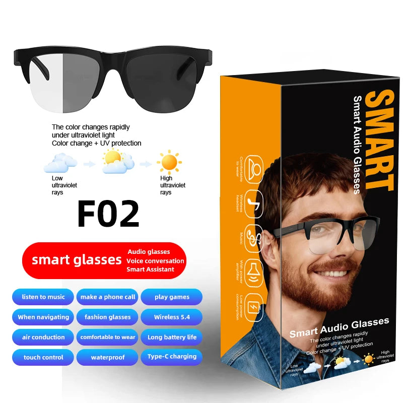 Bluetooth Audio Brille F02 – Open-Ear Lautsprecher & Touch Steuerung