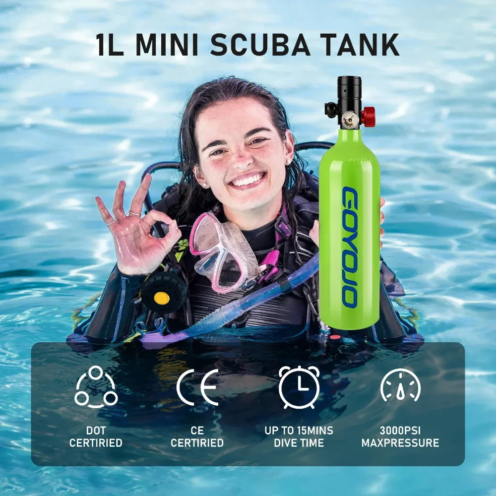 1L Mini Scuba Tank mit Tauchermaske – DOT-zertifiziert, 15 Min. Tauchzeit