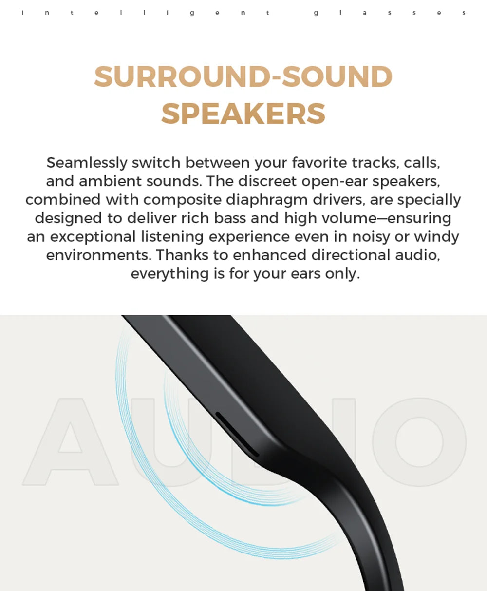 KI Smart Brille 8MP – Anti-Shake HD Video, KI-Chat, Übersetzung & Open-Ear Headset