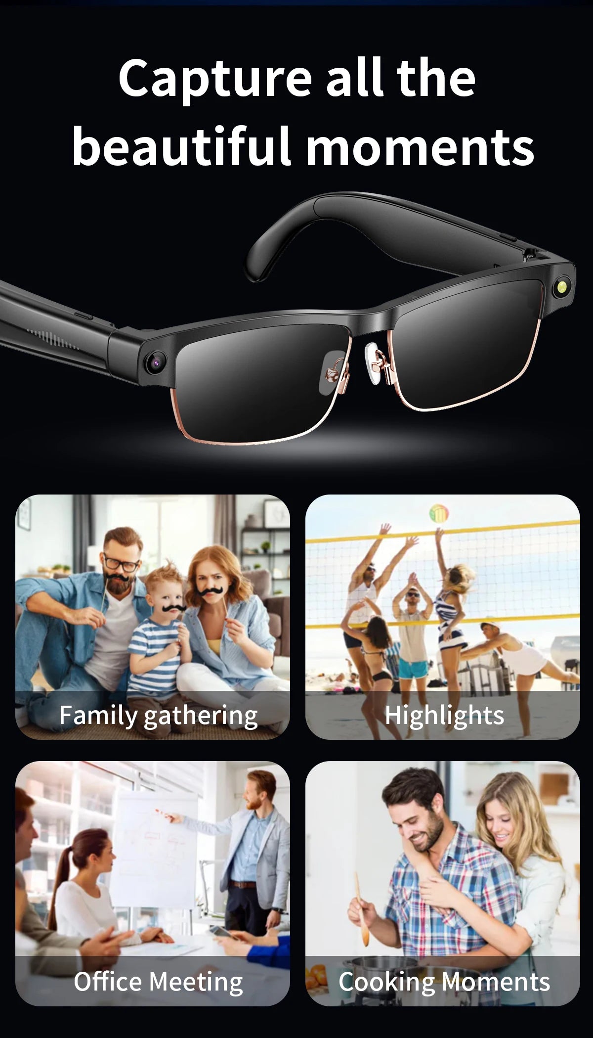 800W HD KI Smart-Brille – WiFi, Bluetooth, Sprachassistent & Objekterkennung