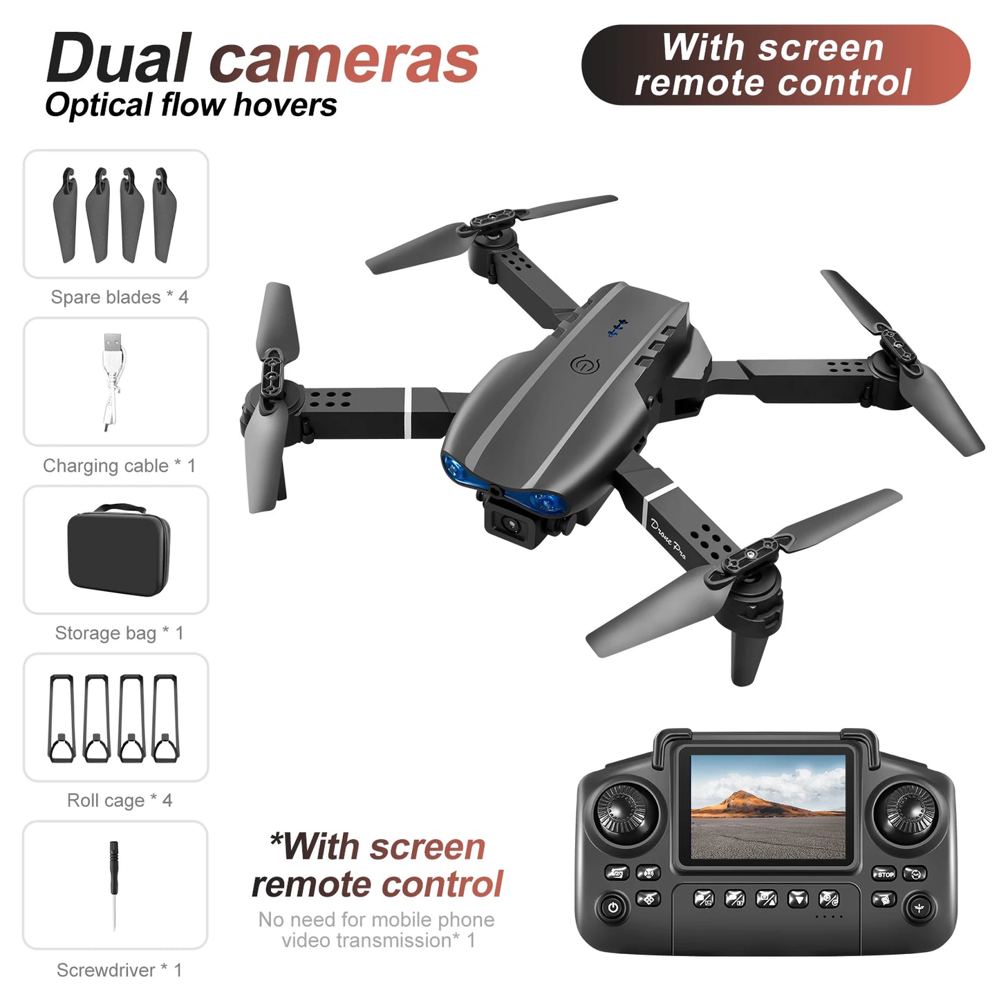 JJRC E88/E99 Drohne – 4K Dual-Kamera, Display-Fernbedienung, Faltbar
