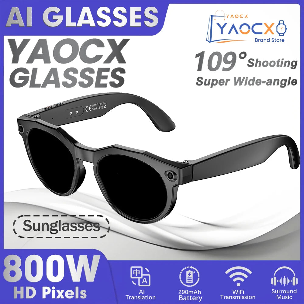 KI Smart Brille – 800W Anti-Shake Kamera, WiFi-Übertragung, IP66, KI-Übersetzung & BT