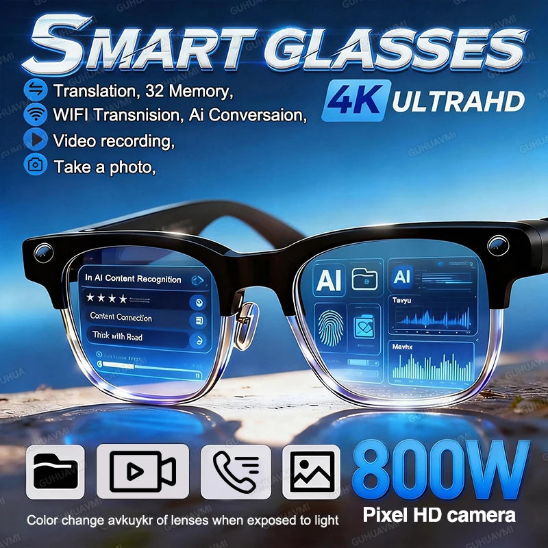 KI-Smartbrille mit Kamera & Bluetooth – 800MP, Übersetzung, Anrufe & UV-Schutz