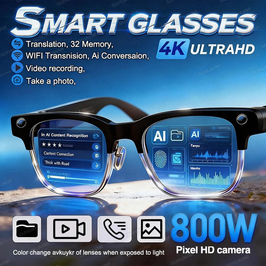KI-Smartbrille mit Kamera & Bluetooth – 800MP, Übersetzung, Anrufe & UV-Schutz