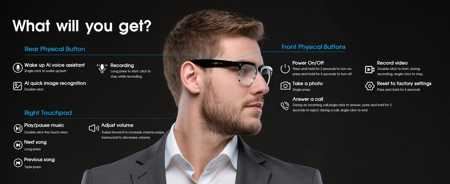 2026 Smart-Brille 800W Ultra-Wide – 4K Video, KI-Bilderkennung, Bluetooth & Übersetzung