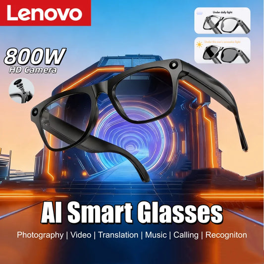 Lenovo Smart AI Brille HD Photochrom – Bluetooth, Sprachassistent, Musikplayer, Übersetzer, Kamera