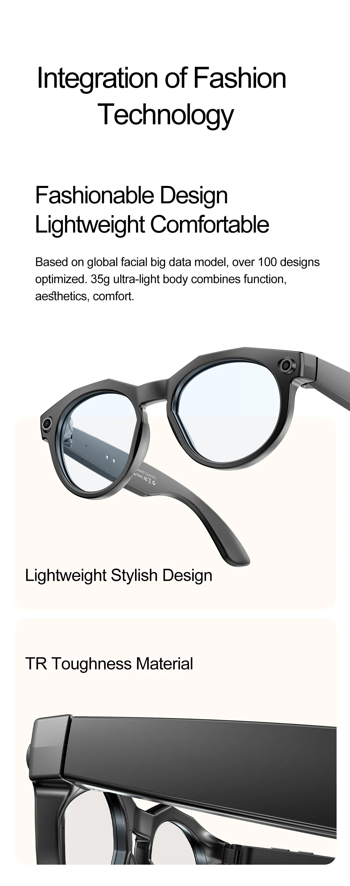KI Smart Brille – 800W Anti-Shake Kamera, WiFi-Übertragung, IP66, KI-Übersetzung & BT