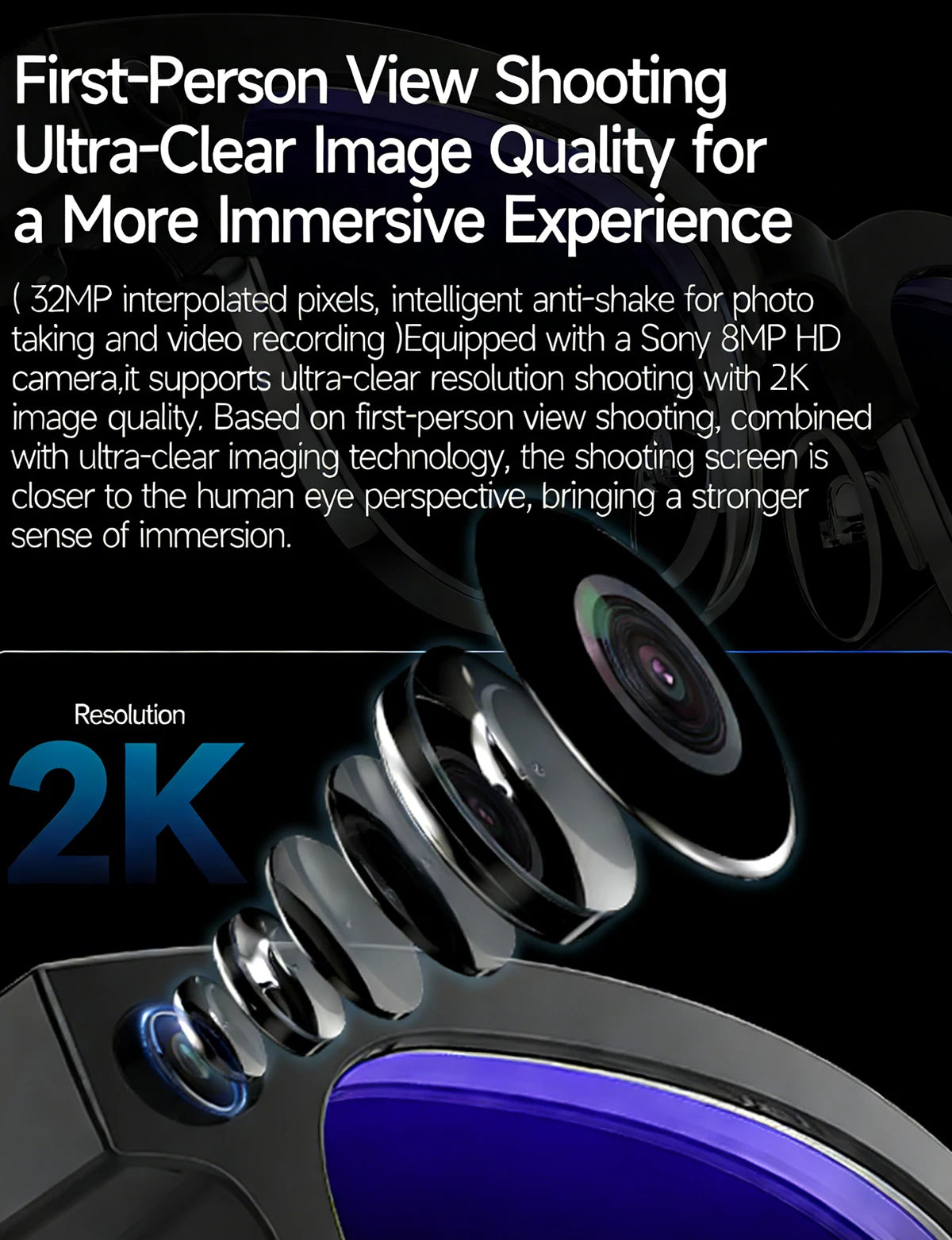 KI Smart Brille 2026 – 8MP HD Kamera, WiFi-Übertragung, Foto-Erkennung & BT Anruf