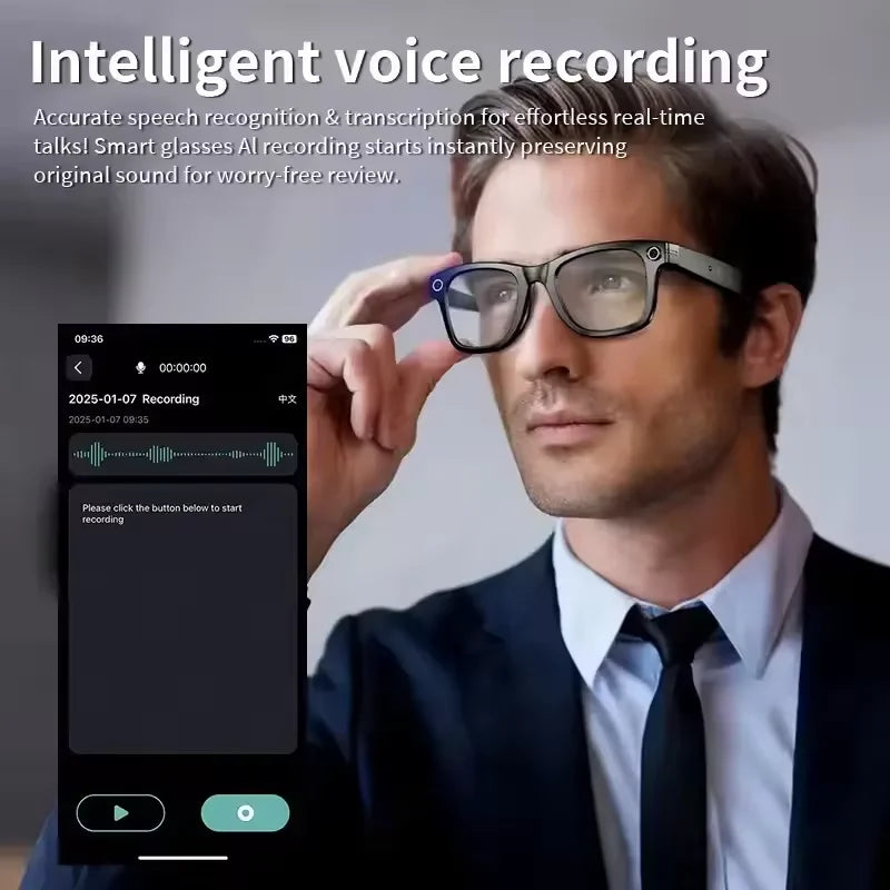 KI Smart Brille – 800W Anti-Shake HD Kamera, Übersetzung, Musik & BT Anruf