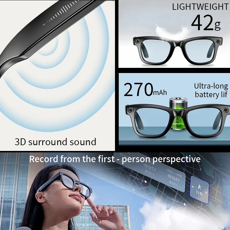 2026 Smart Brille 800W KI-Kamera – KI-Bilderkennung, Anrufe, Sprachassistent & Übersetzung
