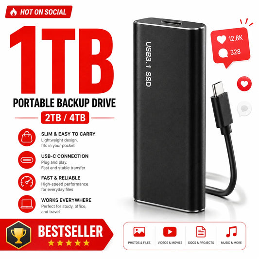 Portable SSD USB 3.1 Type-C – 1TB bis 4TB, für Laptop, Mac & Smartphone – Frontansicht