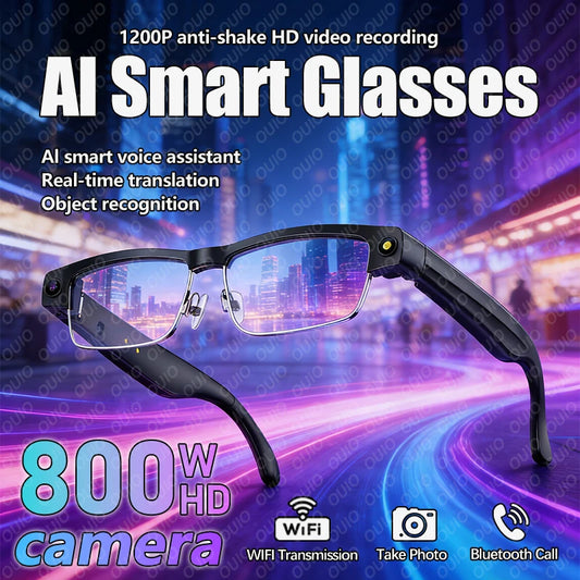 800W HD KI Smart-Brille – WiFi, Bluetooth, Sprachassistent & Objekterkennung