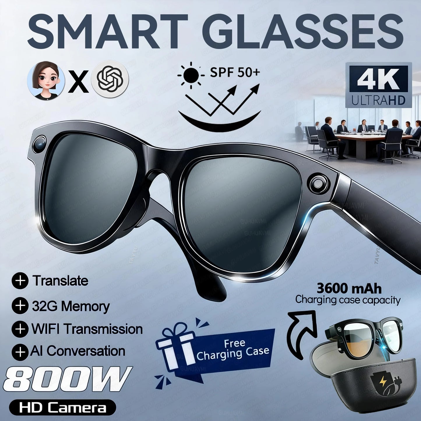 KI Smart Brille 2026 – 4K Kamera, 3600mAh Powerbank, 32GB, ChatGPT & 120+ Sprachen