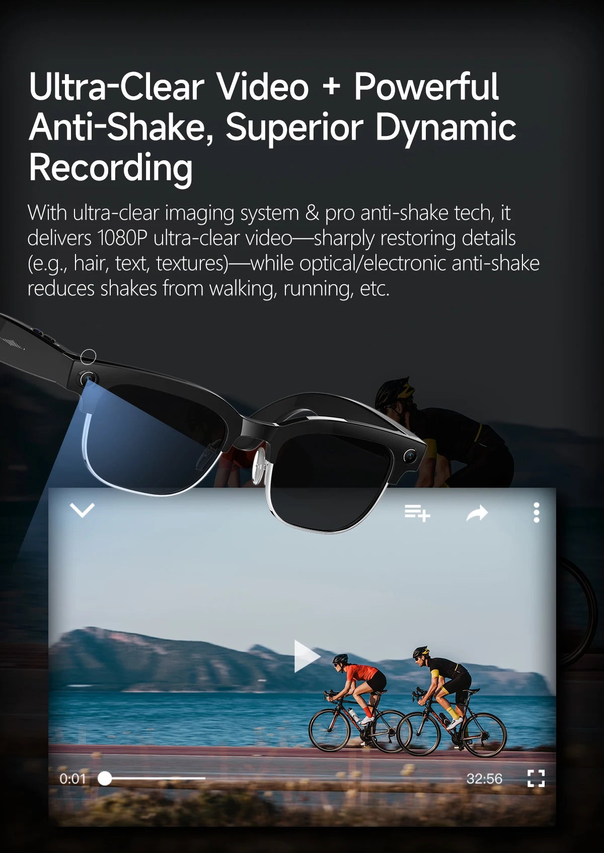 KI Smart Brille W630 Pro – 128GB, OIS Bildstabilisierung, 28 Sprachen, IP66