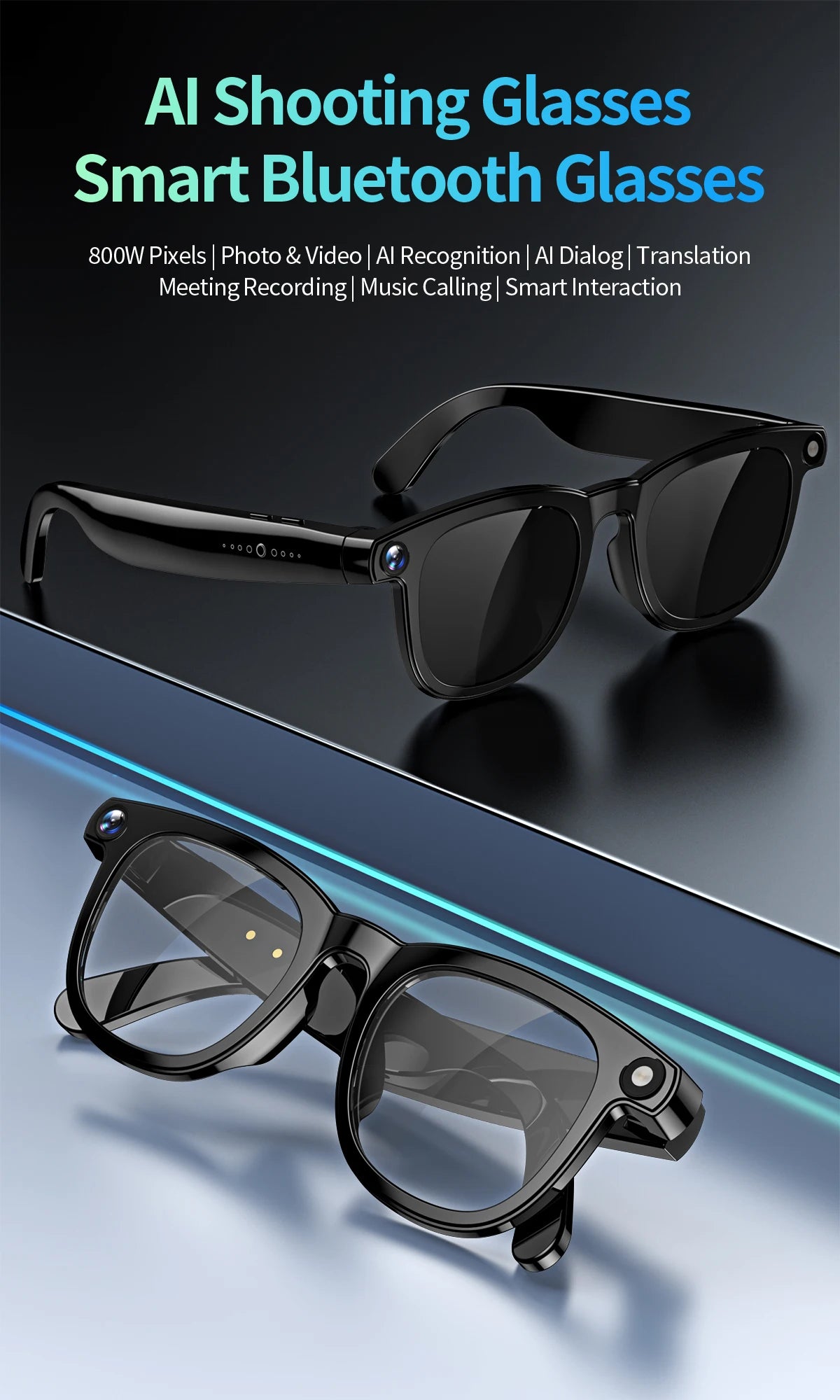 KI Smart Brille 2026 – 800W HD Kamera, KI-Bilderkennung, KI-Konversation & Übersetzung