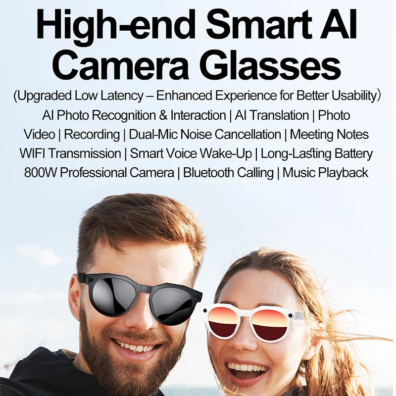 KI Smart Brille – 800W Anti-Shake Kamera, WiFi-Übertragung, IP66, KI-Übersetzung & BT