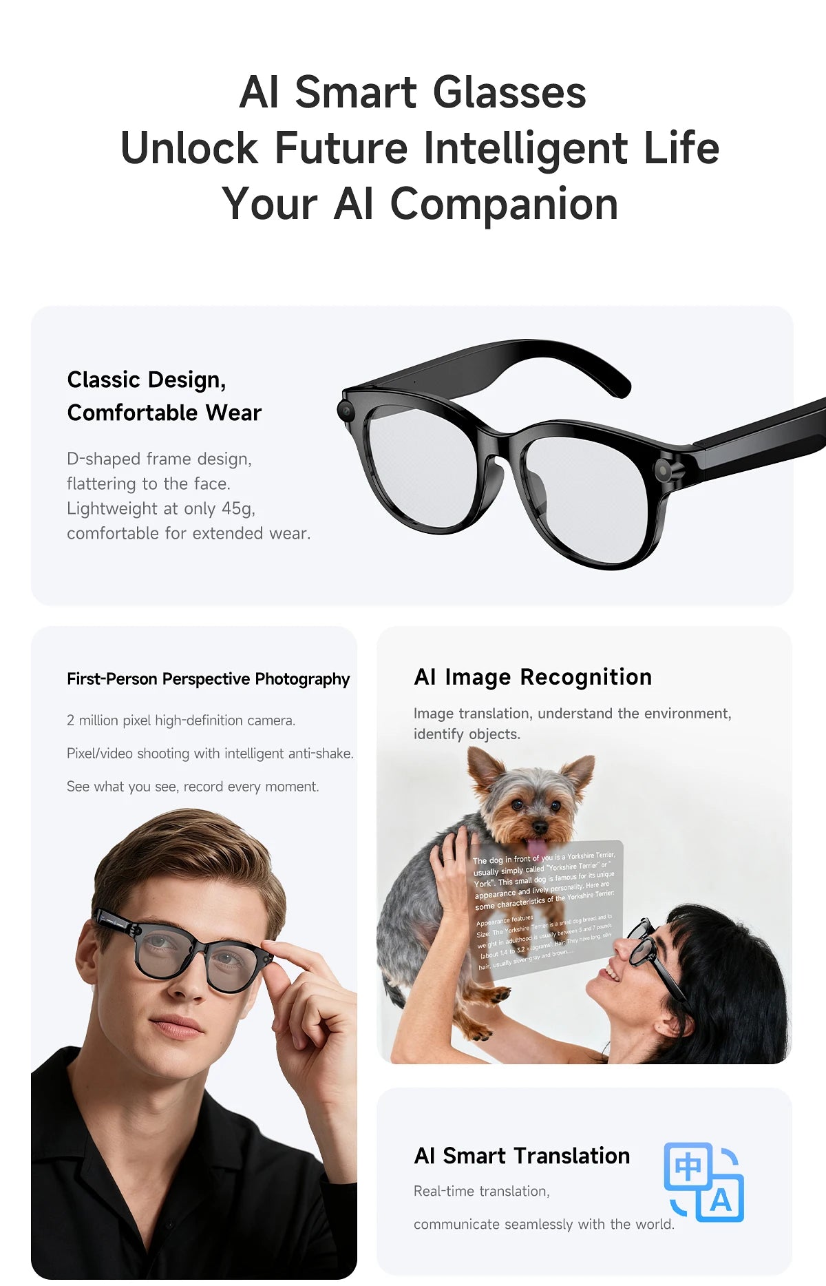 KI Smart Brille – Bilderkennung, KI-Sprachassistent, Musiksteuerung & TYPE-C Schnellladung