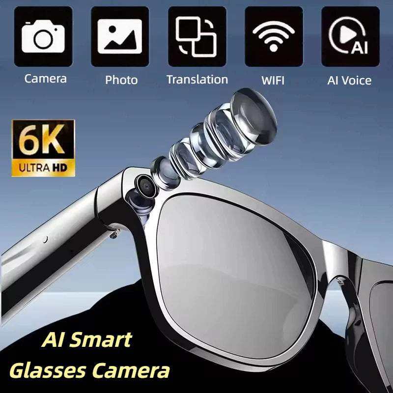 6K HD KI Sport-Brille 2025 – Mini-Kamera, Bluetooth, Sprachassistent & Wearable Camera