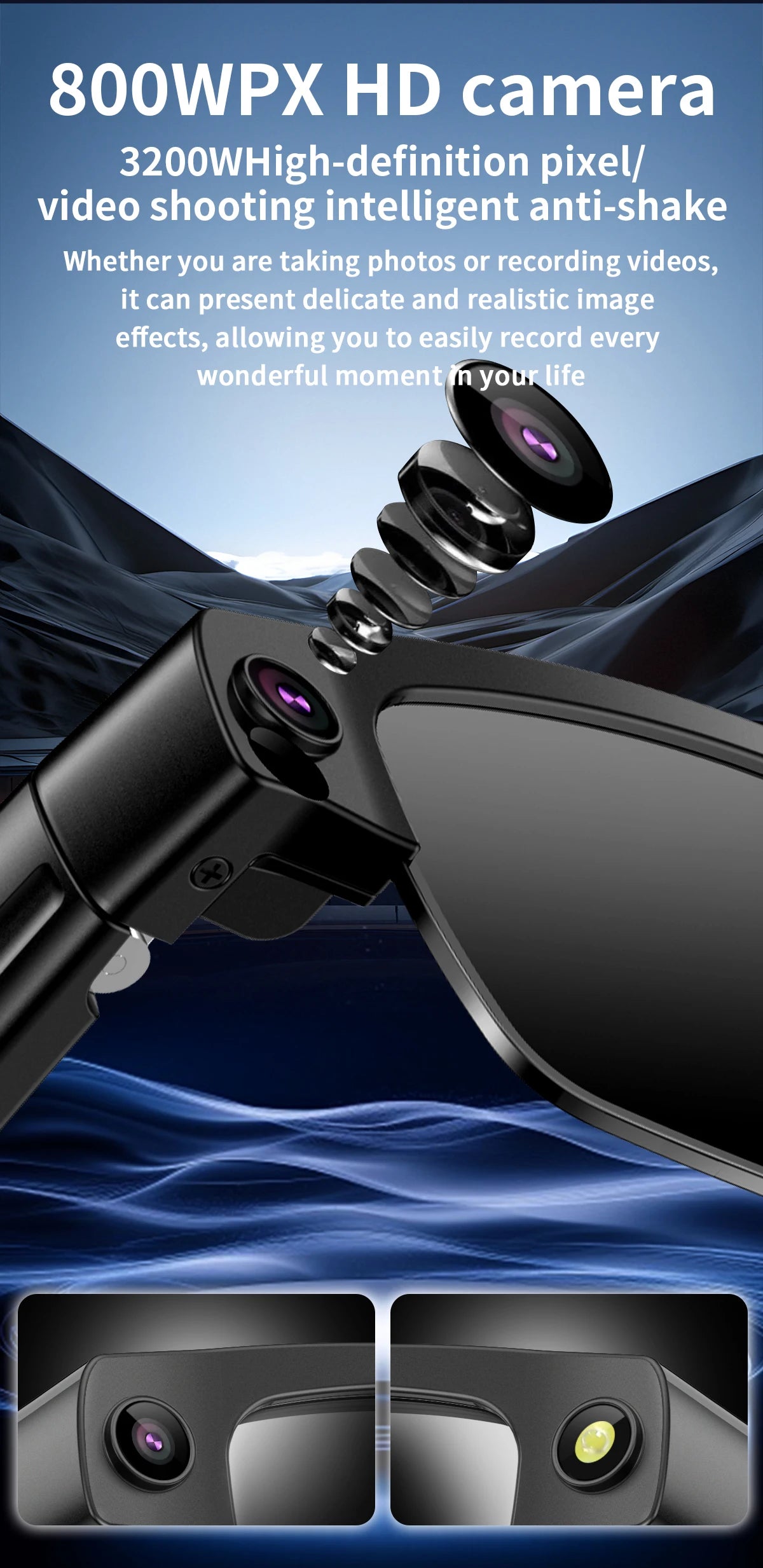 KI Smart Brille 2026 – 800W Kamera, 1200P Anti-Shake HD Video, Übersetzung & BT Anruf