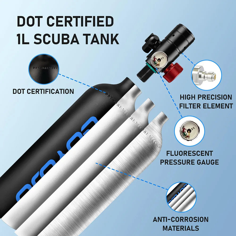 Scuba Sauerstofftank 1L Set – 10-15 Min Atemzeit, Unterwasser-Atemgerät für Wassersport