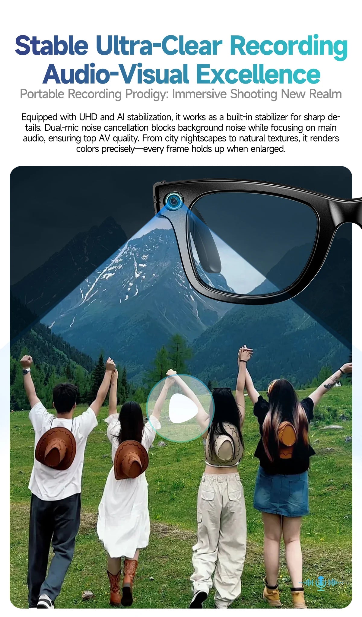 KI Smart Brille 8MP – 1080P HD Video, 100+ Sprachen Übersetzung, Bluetooth & Sonnenbrille