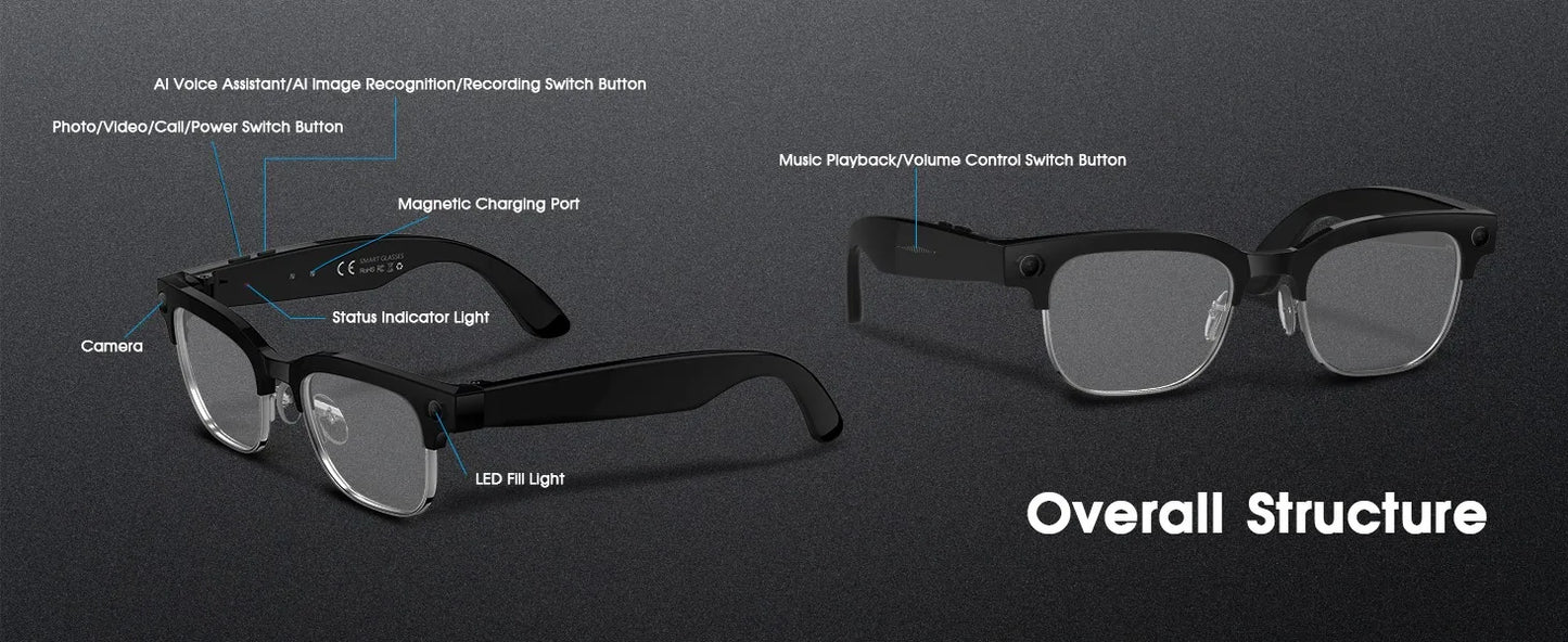 2026 Smart-Brille 800W Ultra-Wide – 4K Video, KI-Bilderkennung, Bluetooth & Übersetzung
