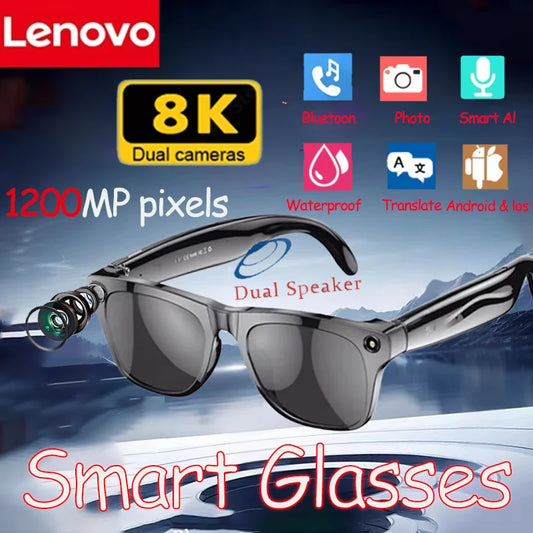 Lenovo 8K Smart-Brille mit 1200MP Kamera – ChatGPT, Touch, Sport, KI-Sonnenbrille, Musikplayer, Sprachassistent, Bluetooth