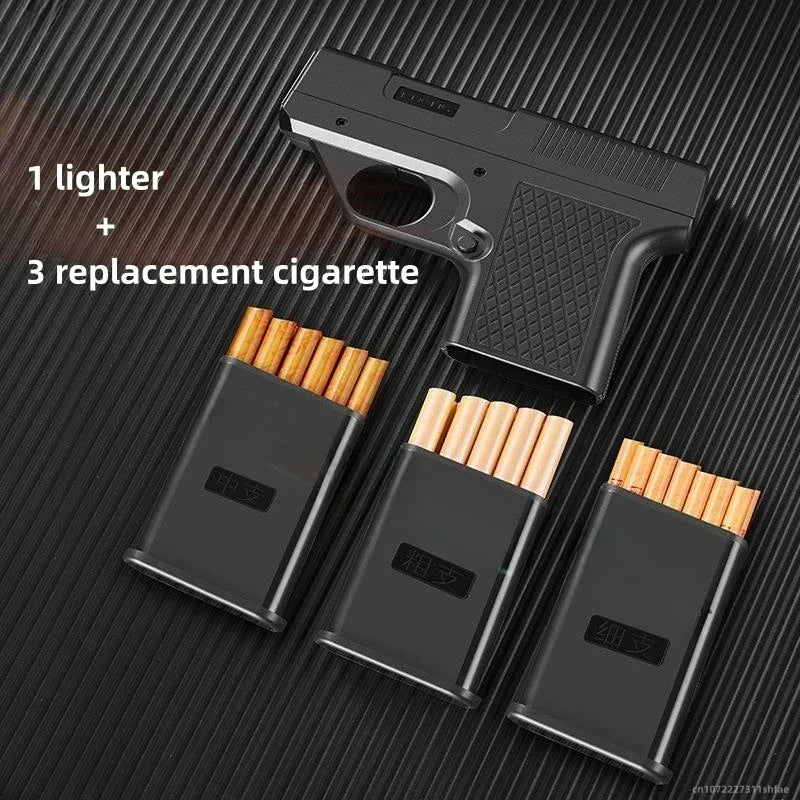 Windfestes Jet-Flammen-Butangasfeuerzeug im Pistolenclip-Design – Produktbild 1