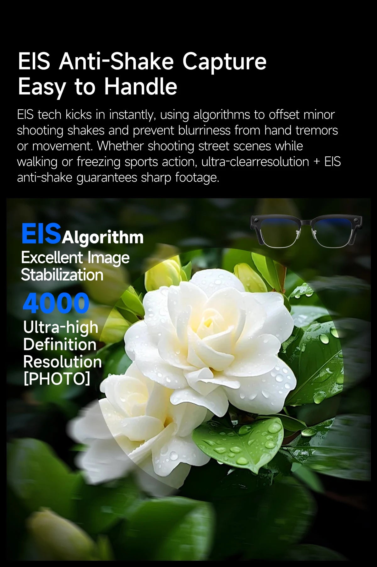 KI Smart Brille W630 Pro – 128GB, OIS Bildstabilisierung, 28 Sprachen, IP66