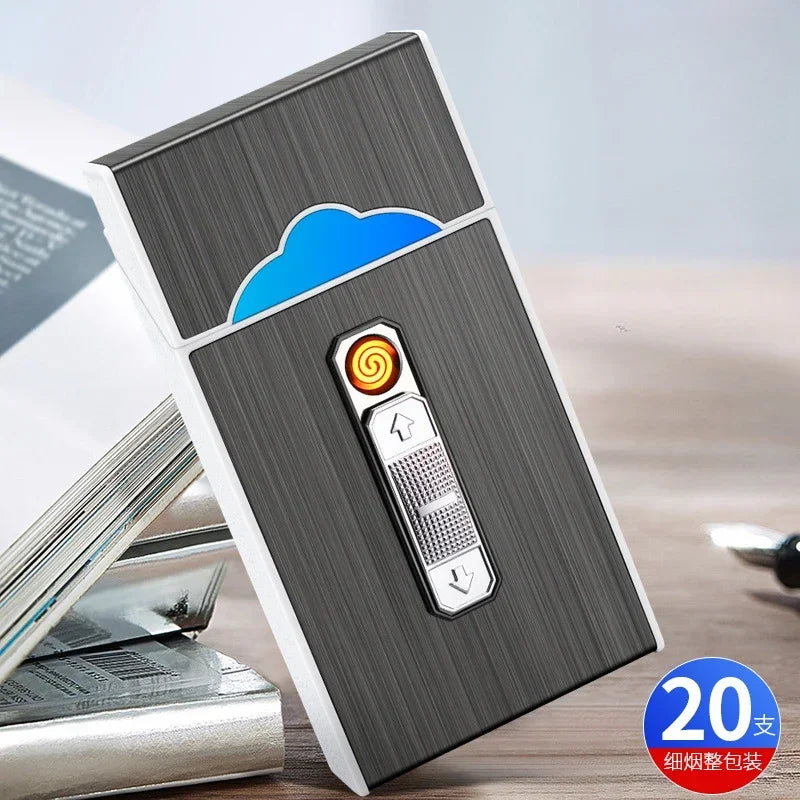 Schmales USB-Zigarettenetui für 20 Zigaretten mit Lichtbogen-Feuerzeug – Produktbild 1