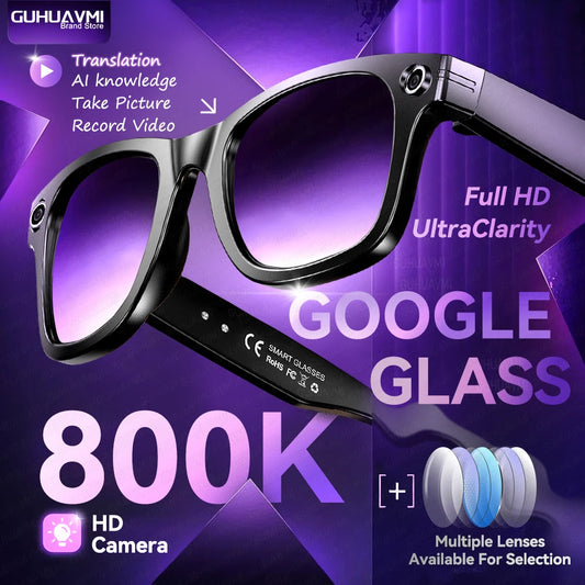 KI Smart Brille 8MP – 1080P HD Video, 100+ Sprachen Übersetzung, Bluetooth & Sonnenbrille