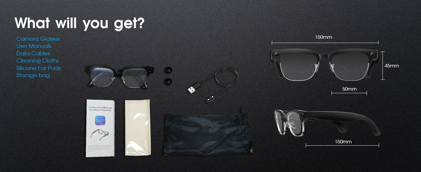 2026 Smart-Brille 800W Ultra-Wide – 4K Video, KI-Bilderkennung, Bluetooth & Übersetzung