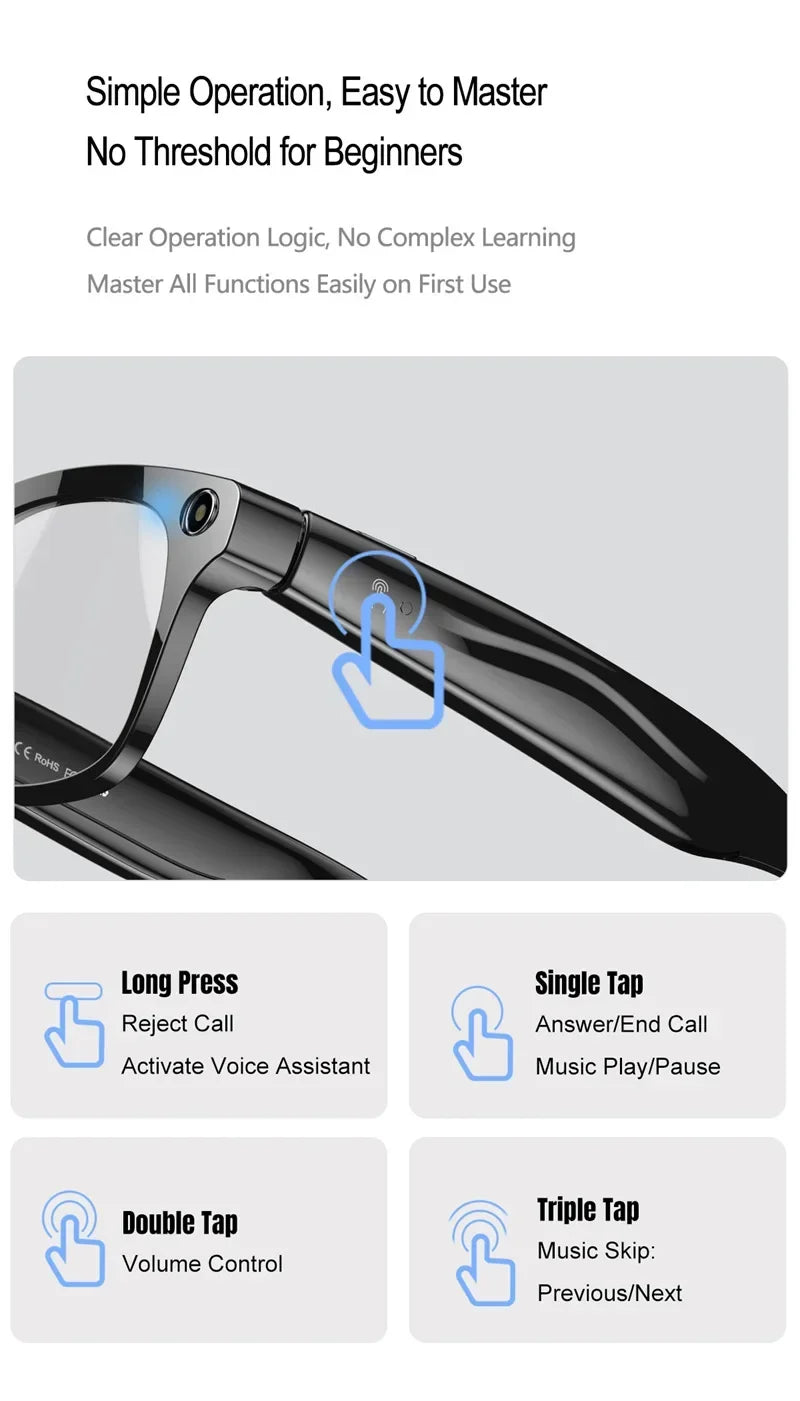 6K AI Kamera Brille – Photochrom, ChatGPT, Übersetzung in 75 Sprachen & Bluetooth