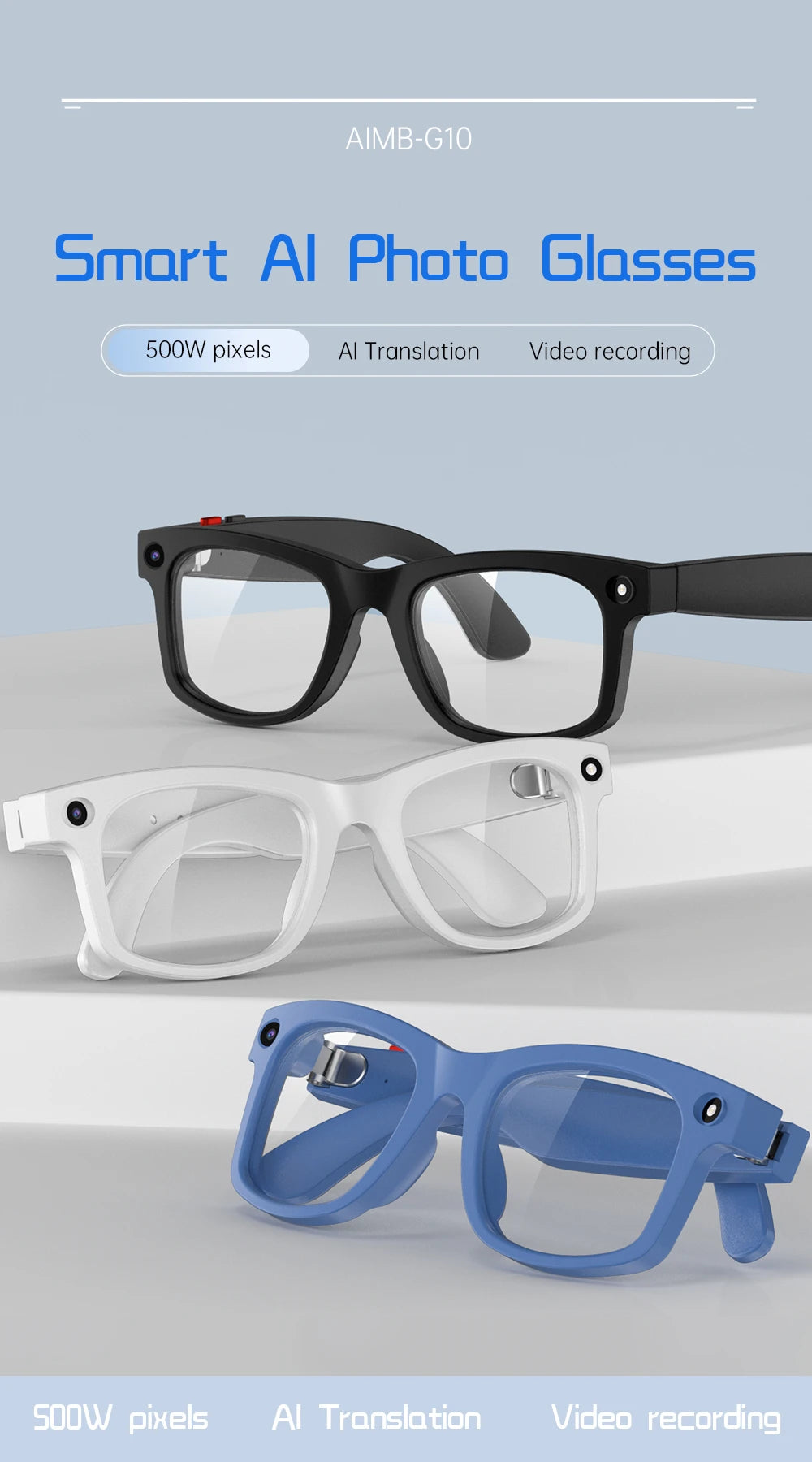 Smart Brille 2026 – Touch-Steuerung, Anti-Blaulicht, HD Foto & Video, Übersetzung & BT